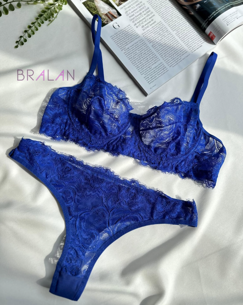 Royal Blue Lace & Tulle Lingerie Set