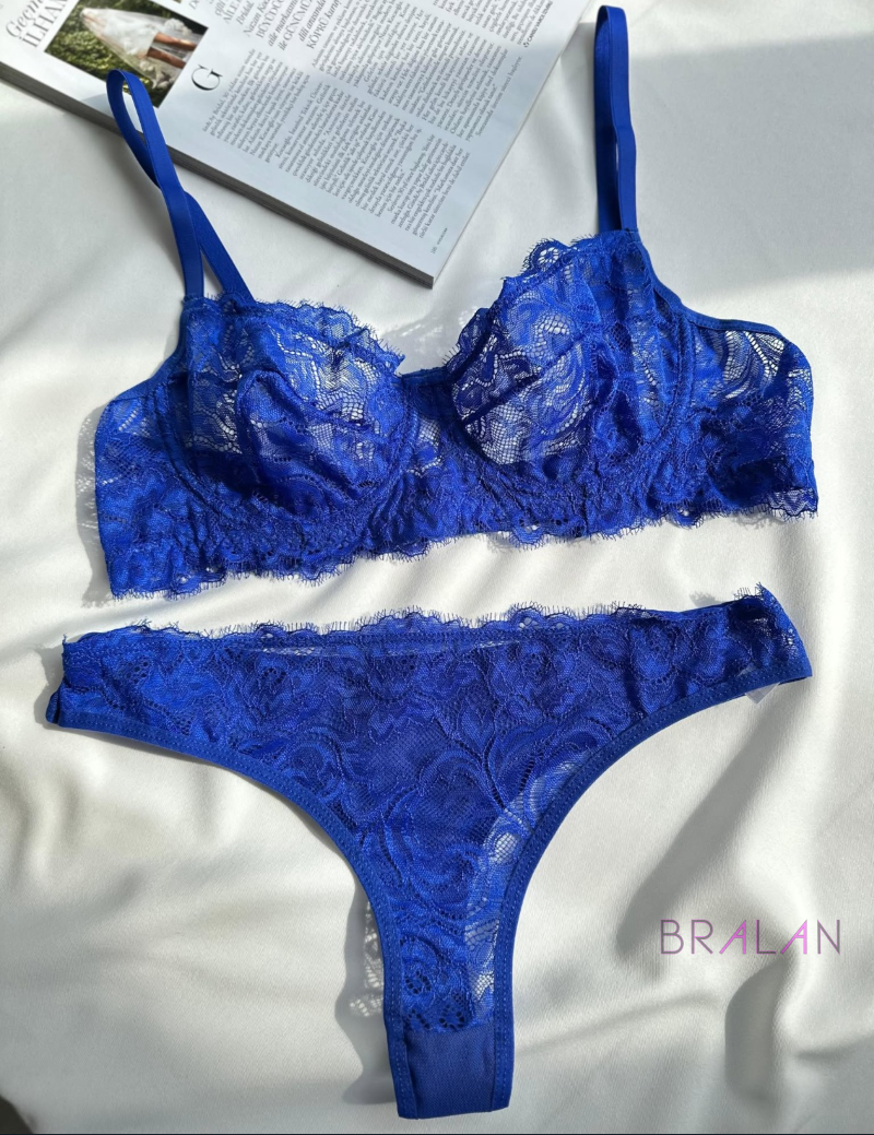 Royal Blue Lace & Tulle Lingerie Set