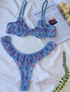 Blue Tulle Set with Floral Lace and Ruffled Details