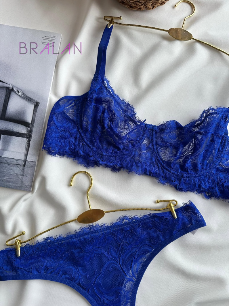 Royal Blue Lace & Tulle Lingerie Set